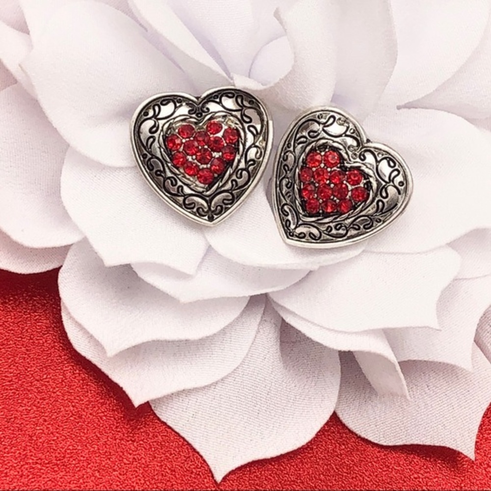🌼 Red Rhinestone Silver Designer Style Swirl Post Stud Earrings